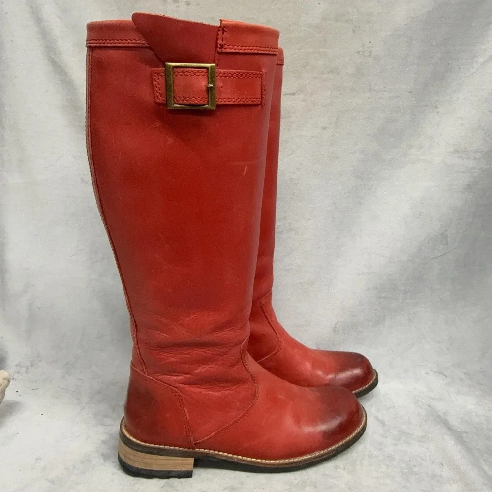 Kodiak Boots Womens Size 8 Red Leather Knee High Riding Waterproof Zip Buckle